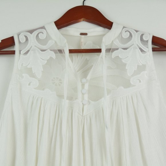 Free People White Lace Button Front Top XS - Picture 3 of 8